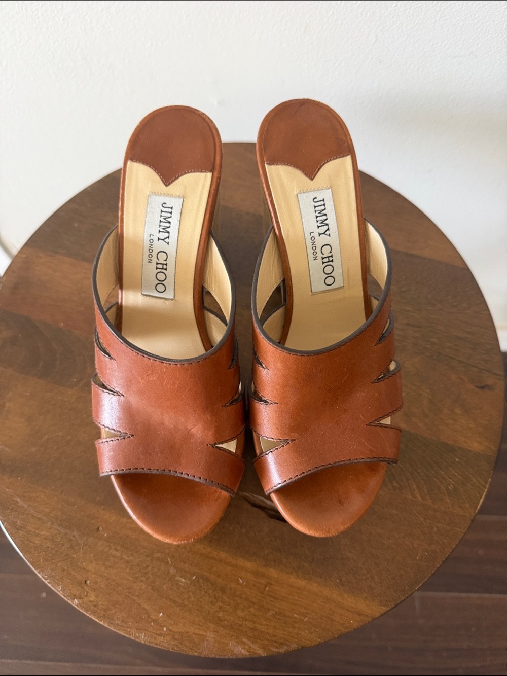 Jimmy Choo Tan Leather Slide Mules